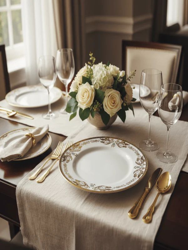Angela Porcelain Dinner Plate 25 cm – White with Elegant Gold Flower Pattern, Premium Porcelain - Image 2