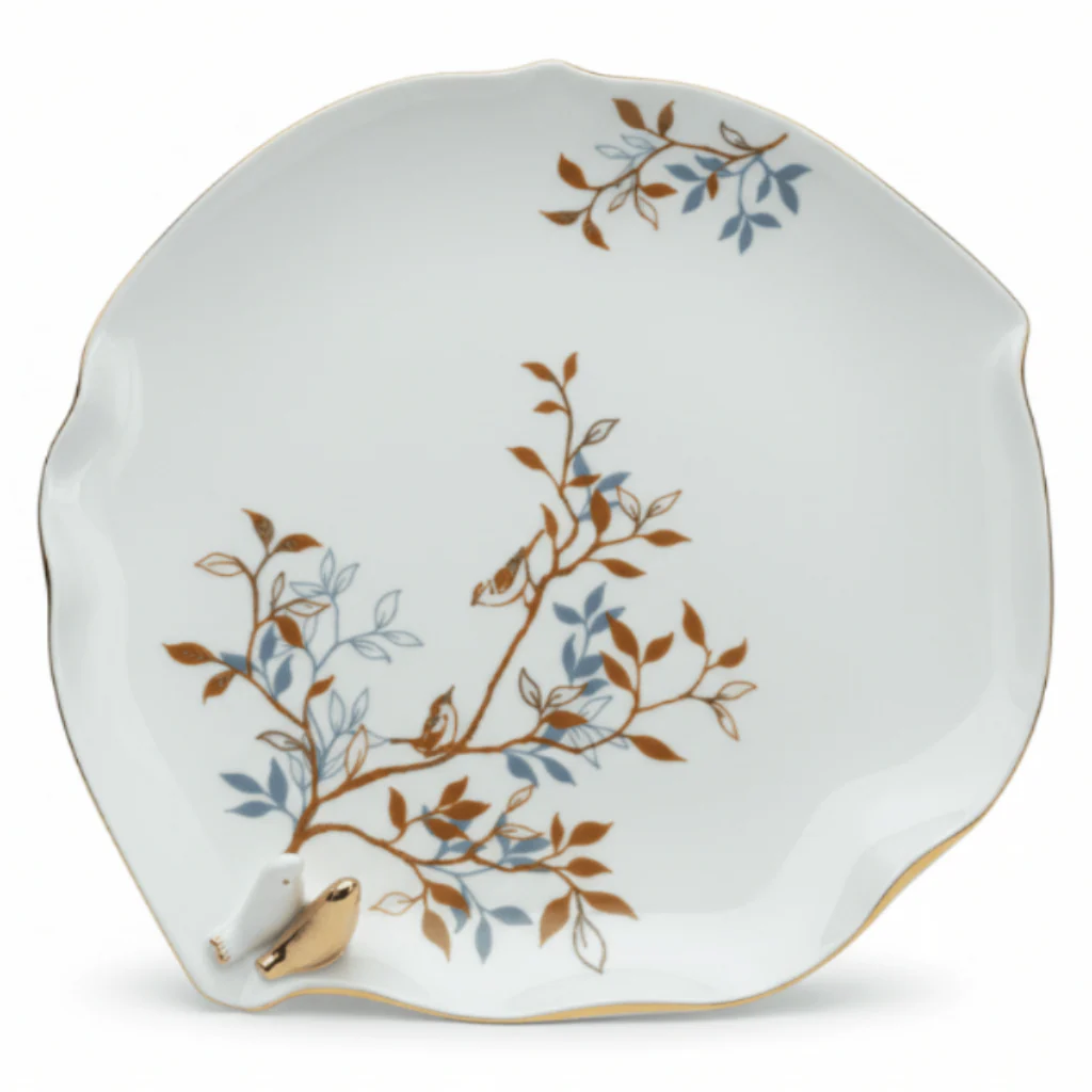Angela Premium Floral Ceramic Dinner Plate – 28 cm, White Elegant Tableware