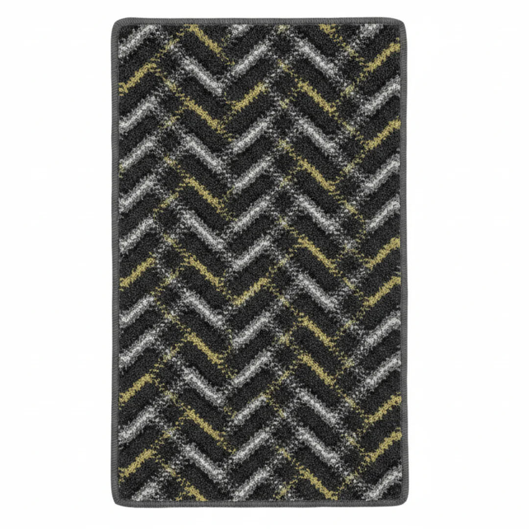 Anti-Slip Rectangle Door Mat 62×38 cm | Chevron Zigzag Pattern | Charcoal, Olive & Silver | Indoor & Outdoor Entrance Rug for Home, Kitchen & Villa