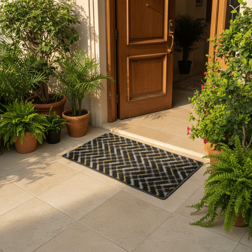 Anti-Slip Rectangle Door Mat 62×38 cm | Chevron Zigzag Pattern | Charcoal, Olive & Silver | Indoor & Outdoor Entrance Rug for Home, Kitchen & Villa - Image 3