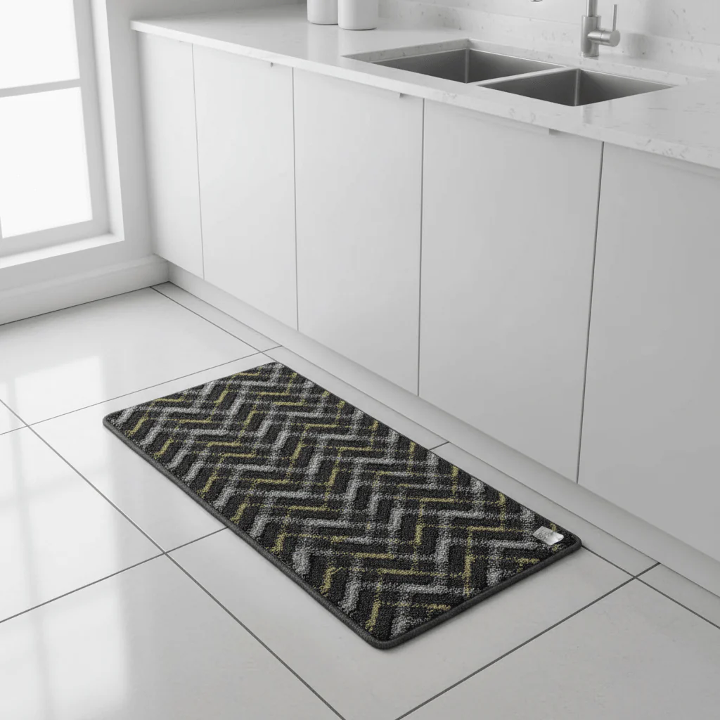 Anti-Slip Rectangle Door Mat 62×38 cm | Chevron Zigzag Pattern | Charcoal, Olive & Silver | Indoor & Outdoor Entrance Rug for Home, Kitchen & Villa - Image 4