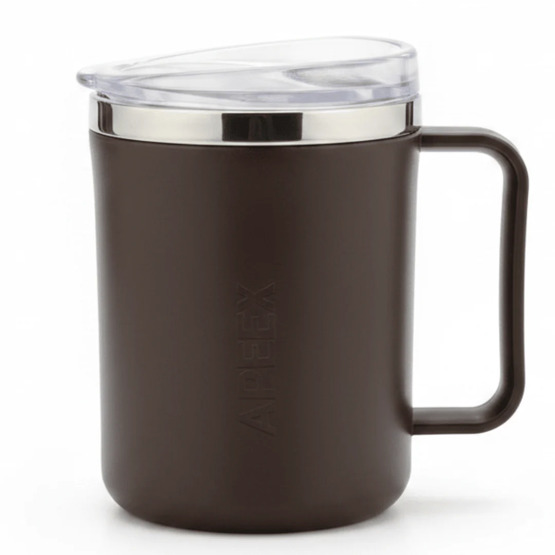 Apex Classy Sipper Mug 300ml — Brown | Stainless Steel & Premium Plastic | Insulated Travel Mug with Leak-Proof Lid