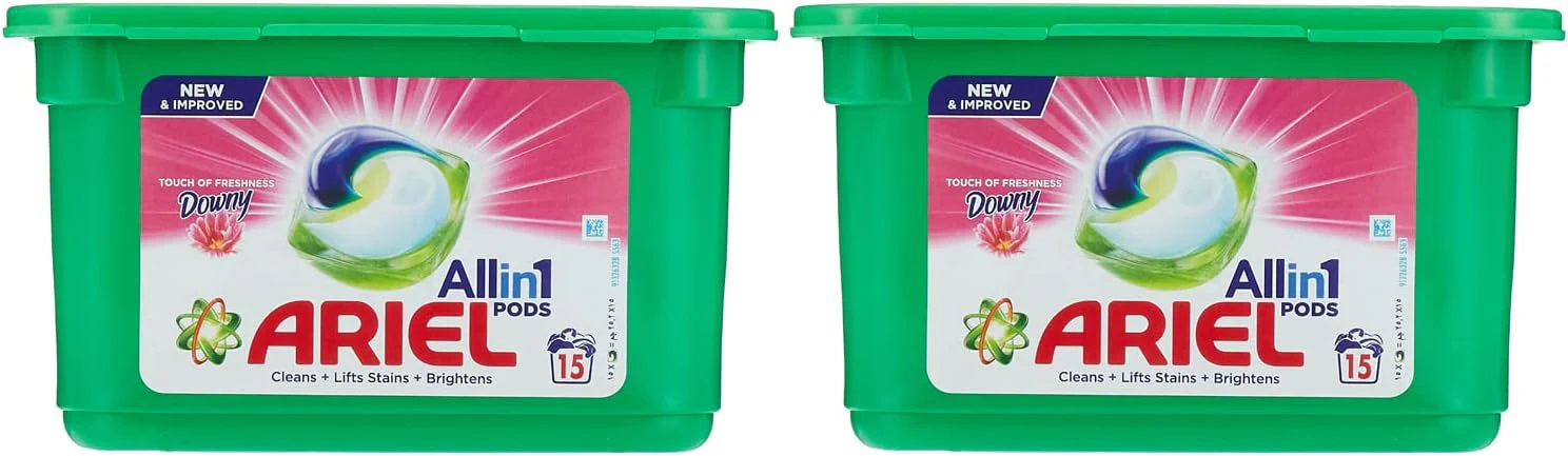 Ariel 3In1 Pods With A Touch Of Downy Freshness, Ariel Liquid Detergent Capsules, Powerful Stain Remover Detergent, Pack Of 2 X 15 Pods
