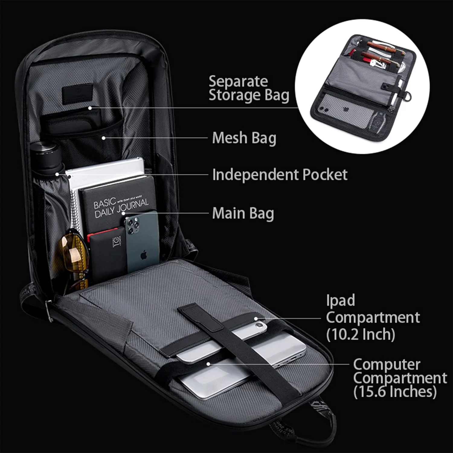 Artic Hunter Semi Hard Gaming Backpack with Built in TSA lock Water Resistant Anti-Theft 15.6 inch Laptop Backpack, Black- B00451 - Image 5