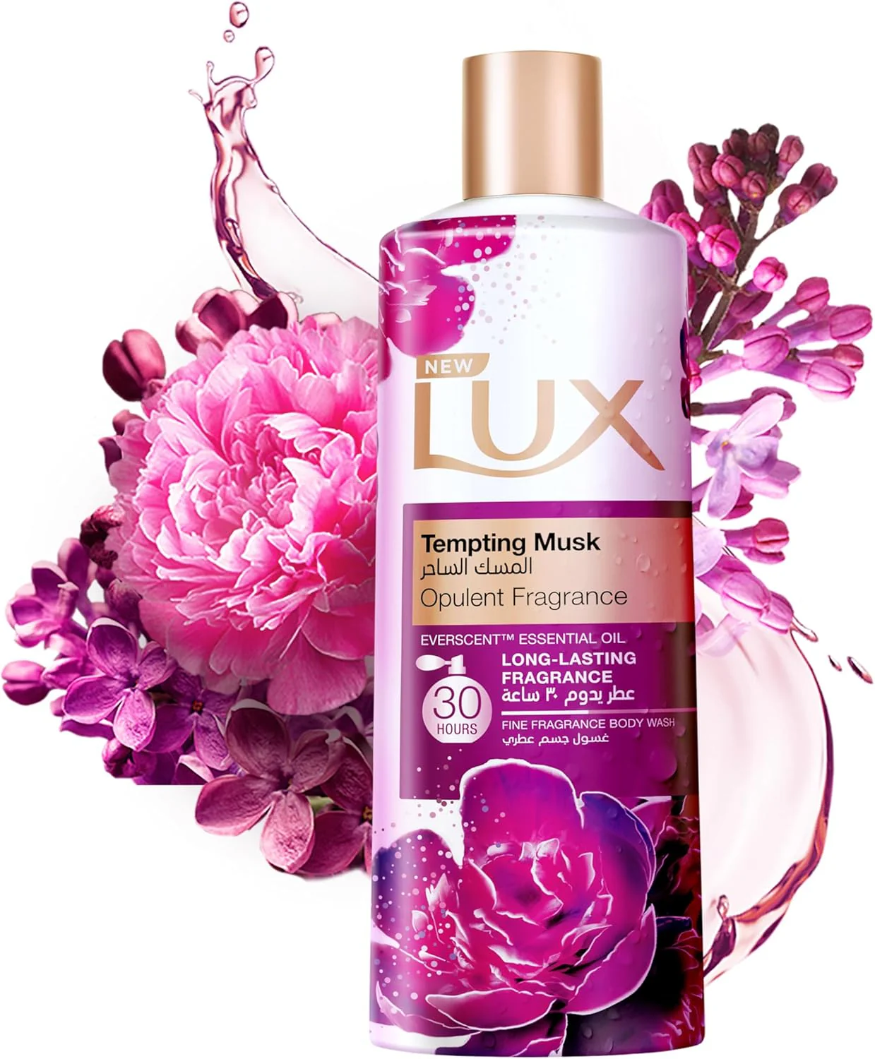 LUX Opulent Fragrance Body Wash, Tempting Musk, 30H Long-Lasting Scent, with Everscent Essential Oil, 500ml