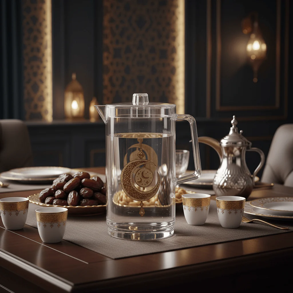 Aurora Luxe Clear Acrylic Water & Juice Jug with Metallic Gold Decorative Print – 2 Litre Capacity - Image 2