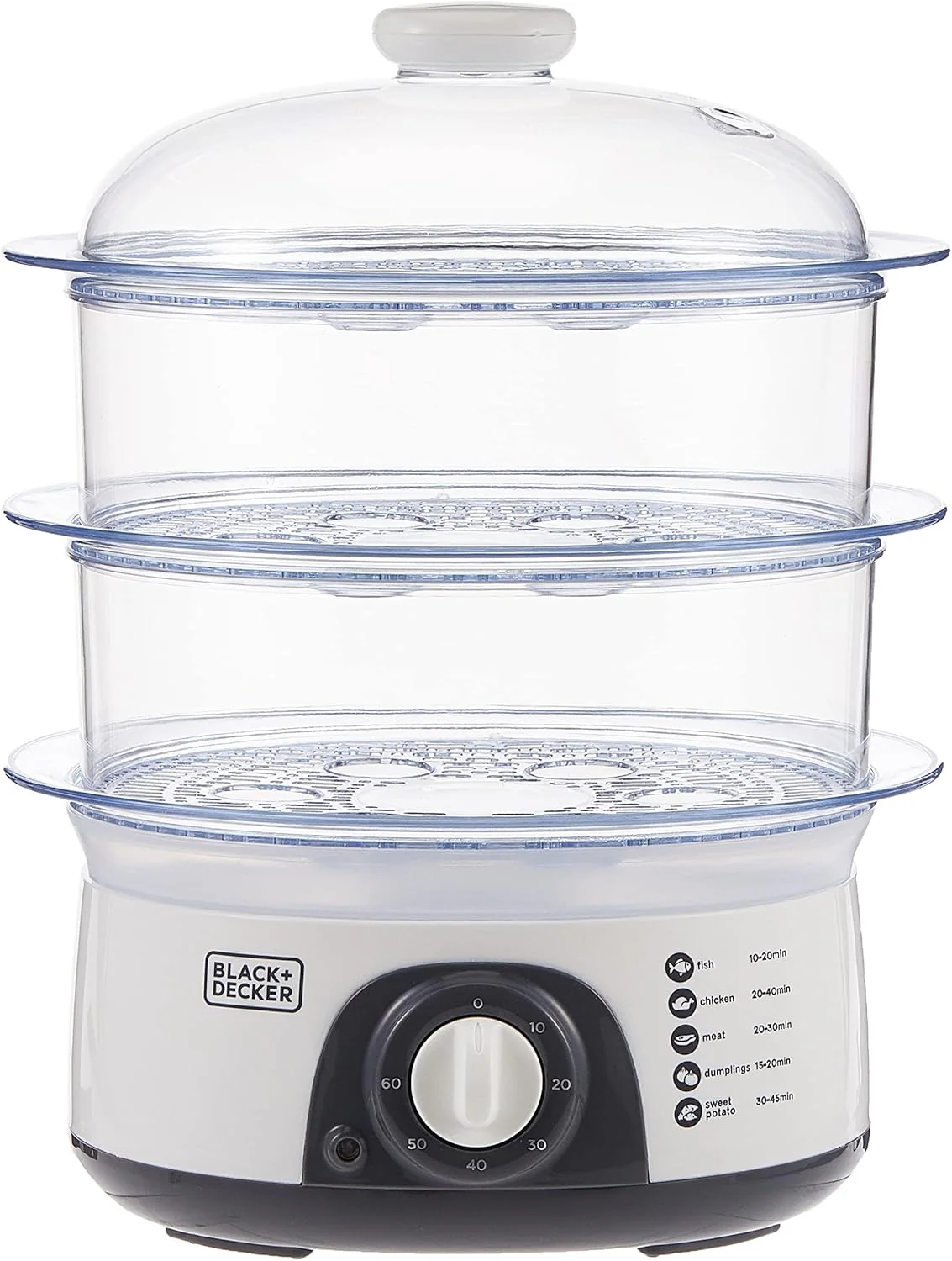 BLACK+DECKER Food Steamer,775W, 10L 3-Tier Detachable Design, Timer Control, Quick & Easy Meal Prep, Dishwasher Safe, Lightweight 1.98 Kg, 220-240V, Efficient and Compact, White - HS6000-B5 - Image 3