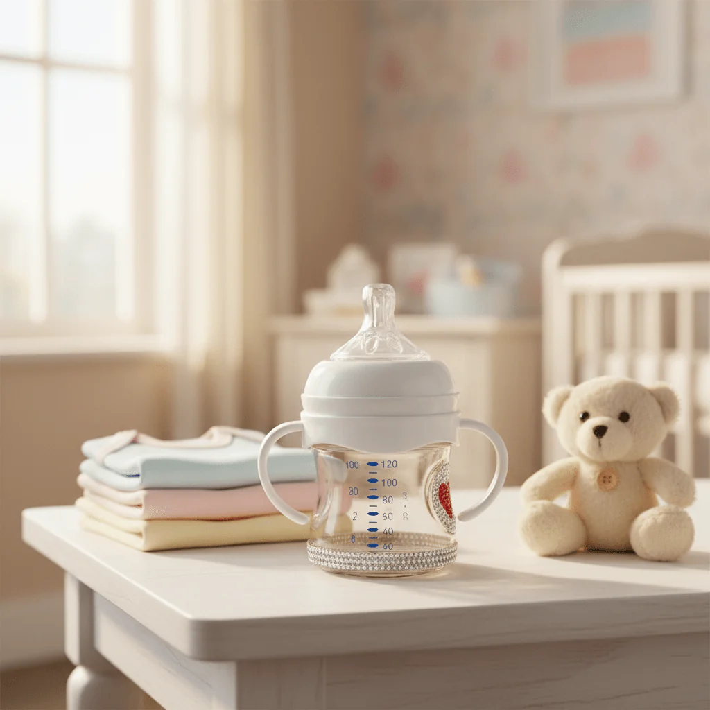 Crystal Crown Baby Glass Feeding Bottle – 120ml | Pink Diamond Edition - Image 2