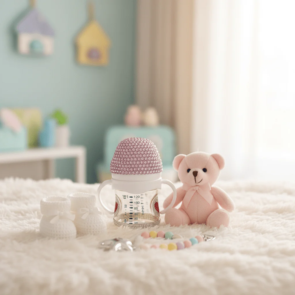 Crystal Crown Baby Glass Feeding Bottle – 120ml | Pink Diamond Edition - Image 3