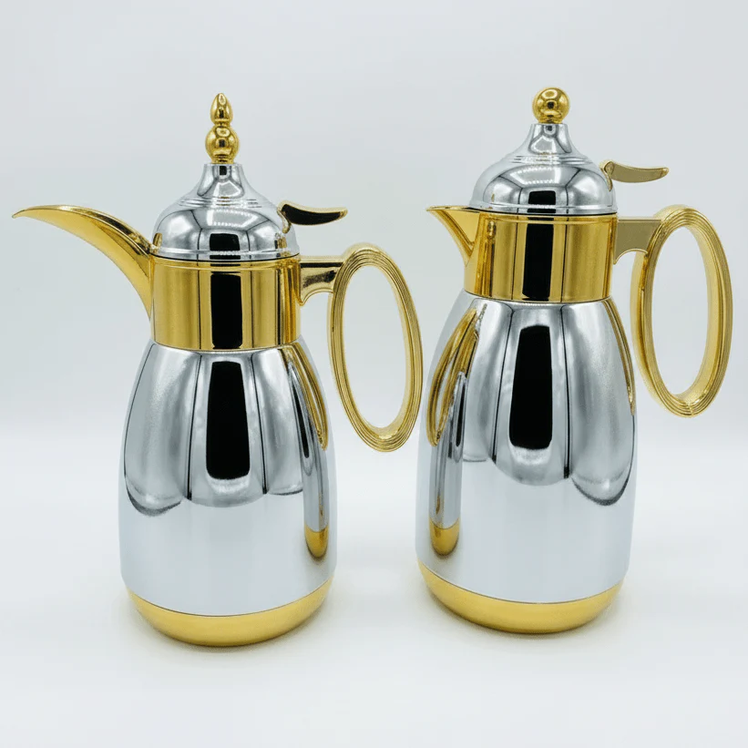 Bait Al Crystal Luxury Gold & Silver Finish Elegant Vacuum Flask for Hot & Cold Beverages 700ml–1L Capacity