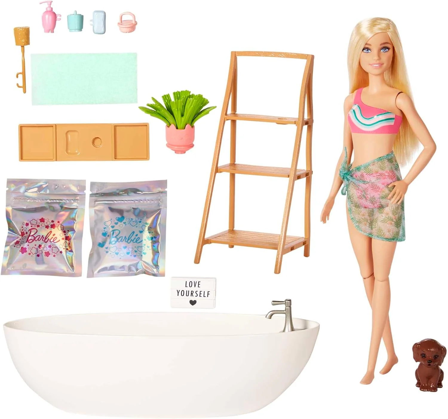 Barbie Doll & Bathtub Playset, Blonde, Confetti Soap & Accessories, HKT92