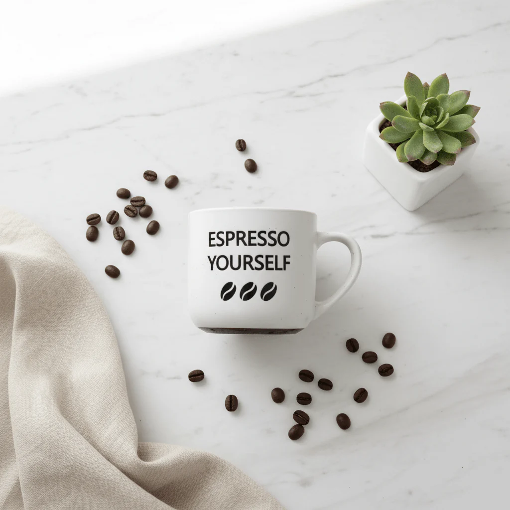 Baytix "Espresso Yourself" White Ceramic Mug — 300ml - Image 2