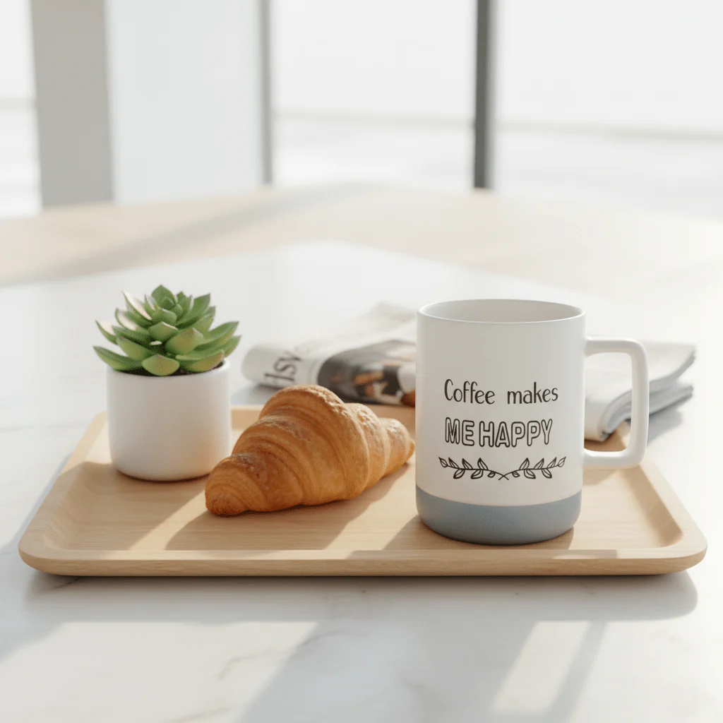 Baytix "Coffee Makes Me Happy" White & Blue Ceramic Mug — 400ml - Image 3