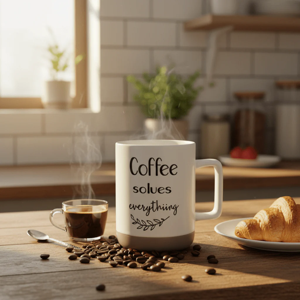 Baytix "Coffee Solves Everything" White & Brown Ceramic Mug – 400ml - Image 2