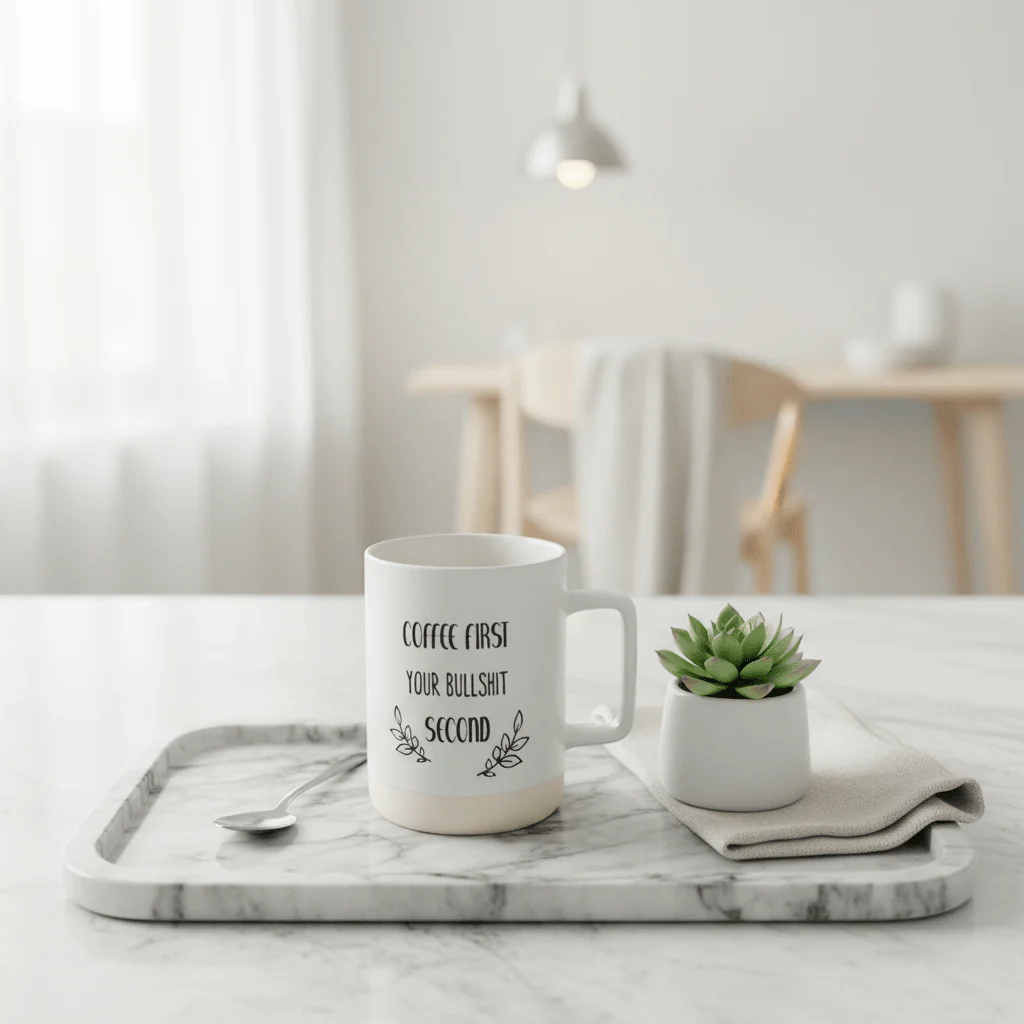Baytix "Coffee First" White & Cream Ceramic Mug — 400ml - Image 3