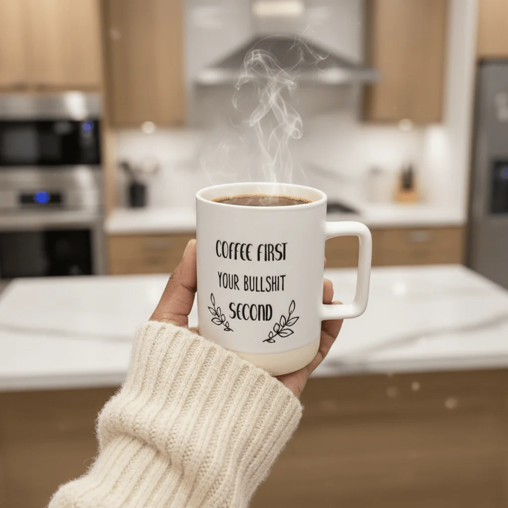 Baytix "Coffee First" White & Cream Ceramic Mug — 400ml - Image 4