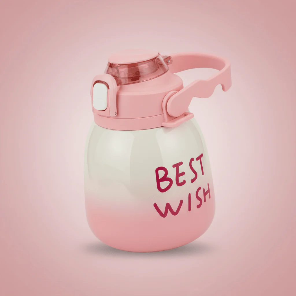 Best Wishes Pink & Cream Stainless Steel Vacuum Flask with Premium Blue Handle 1000ml - Image 2