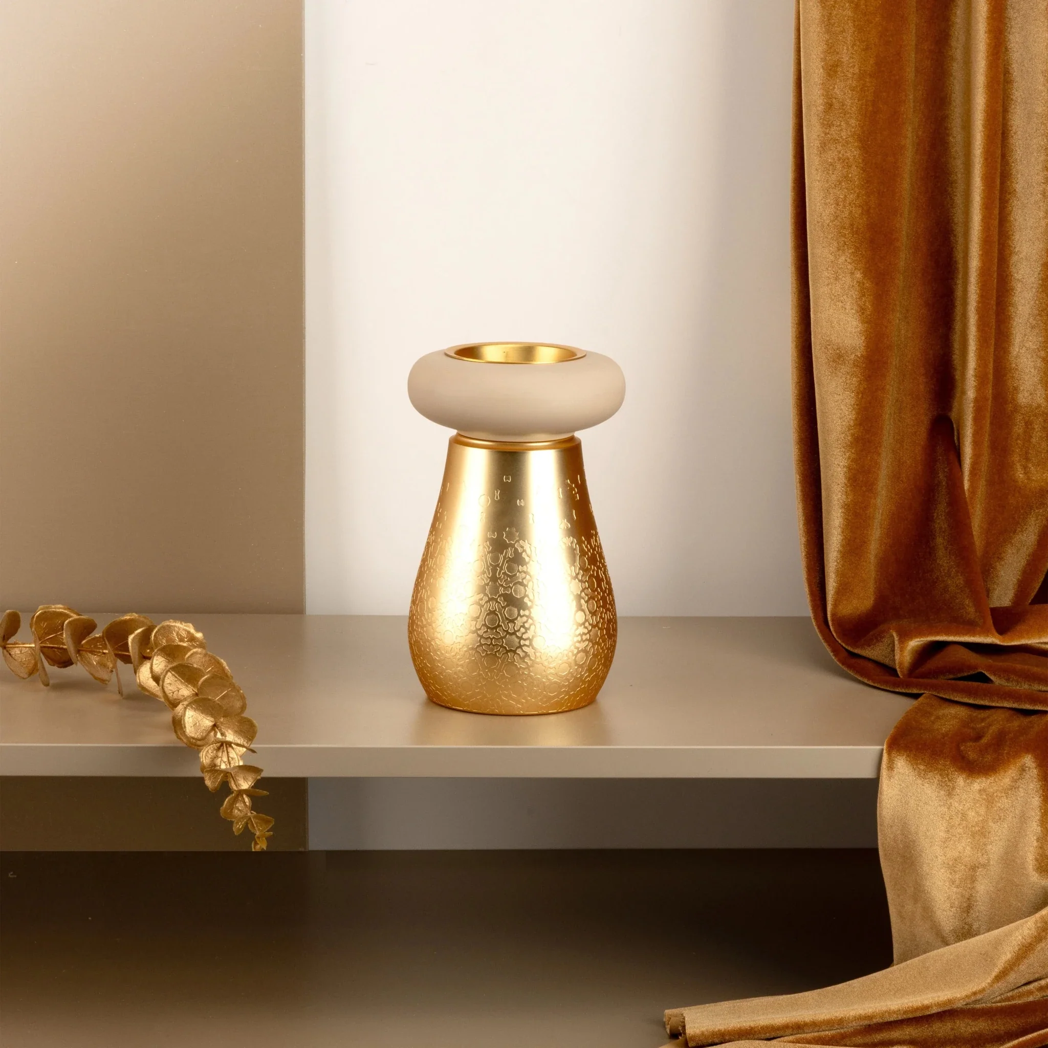 Otantik Nourhan Stainless Steel Incense Burner - Matte Gold + Beige