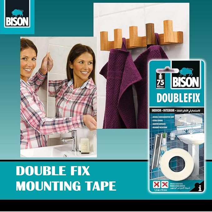 Bison Double Fix Mounting Tape, White - 1,5mx19mm - Image 4