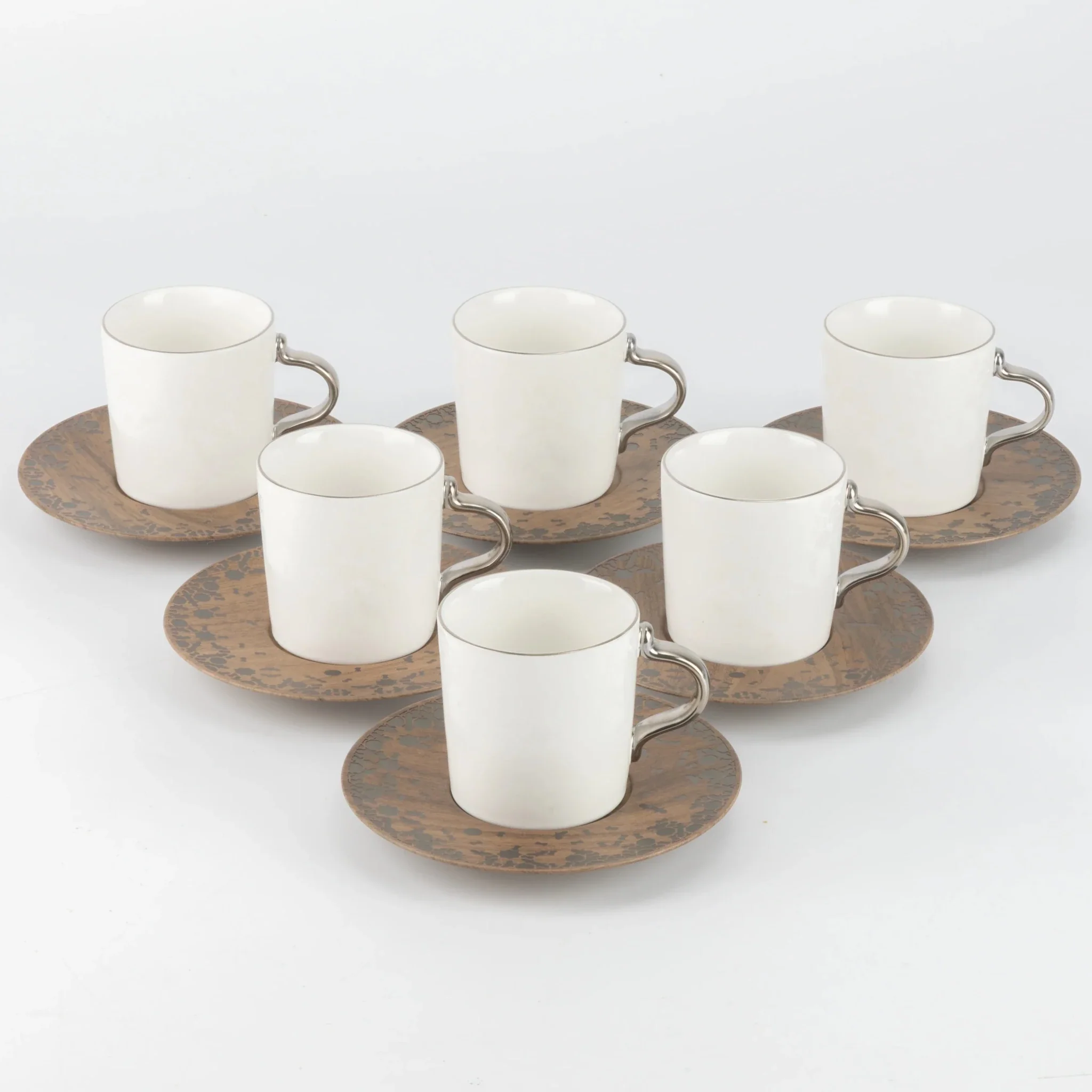 Otantik Nourhan 12-Piece Porcelain Turkish Coffee Set - Glossy Black + Wood 115CC - Image 2