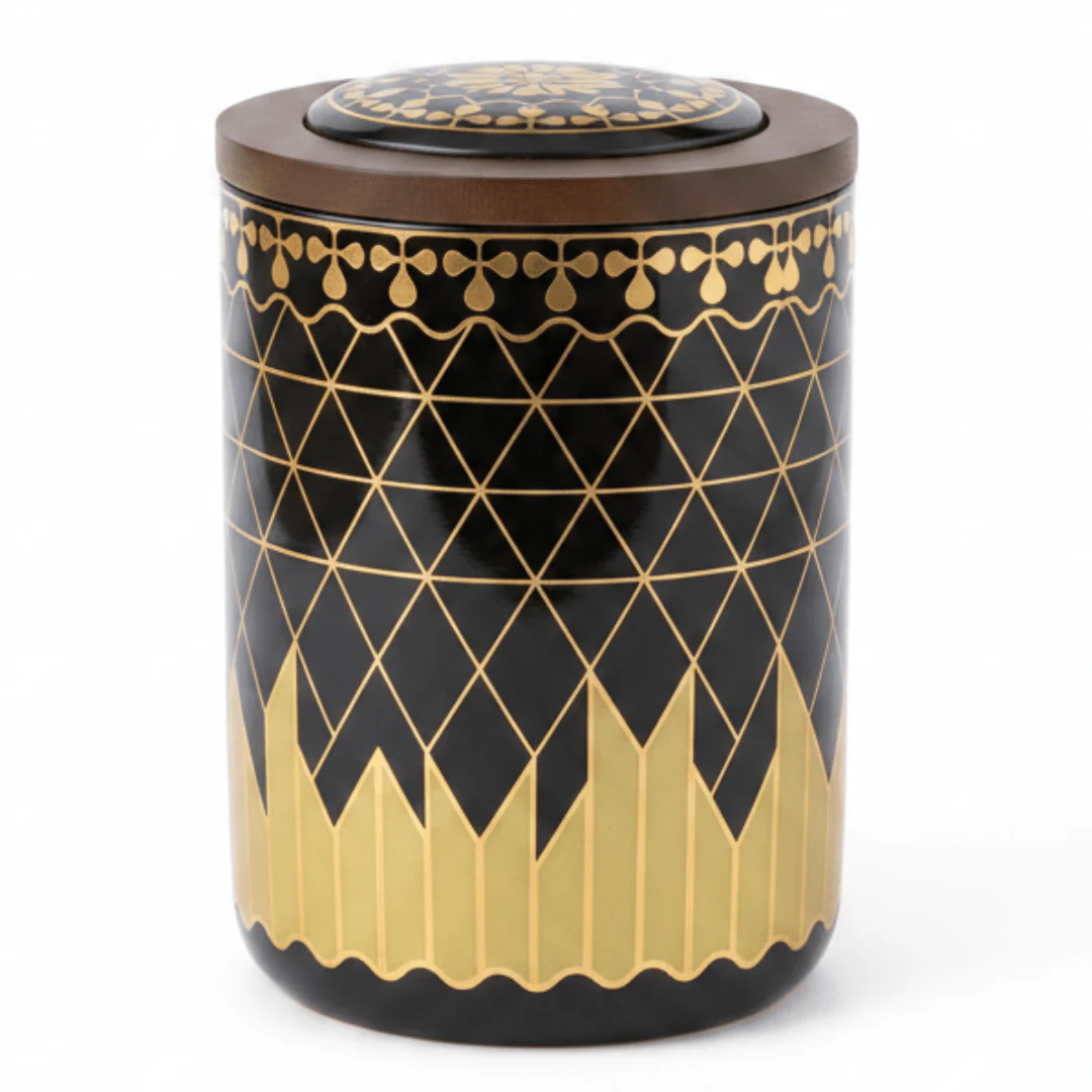 Black & Gold Ceramic Canister with Lid | 15×10 cm