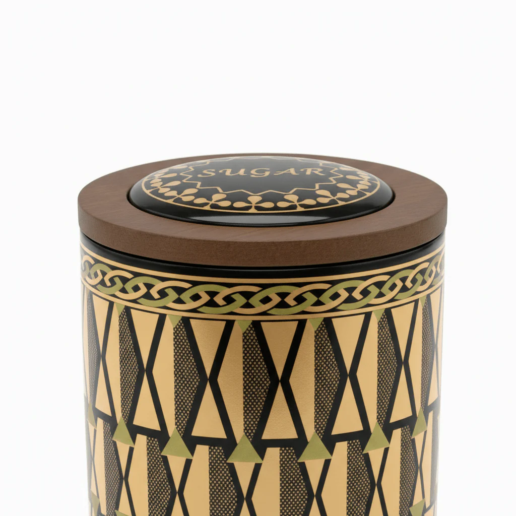 Black & Gold Geometric Ceramic Canister with Lid | 15×10cm - Image 4