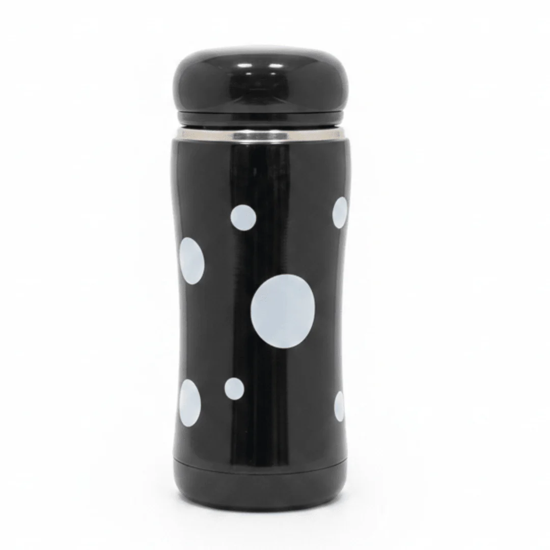 Black & White Polka Dot Stainless Steel Vacuum Bottle — 320ml