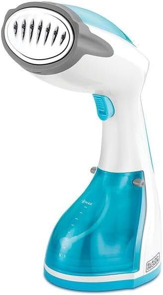 Black & Decker - Handheld Fabric Steamer with Steam Jet Button and Lint Remover 1200W 260ml White/Blue