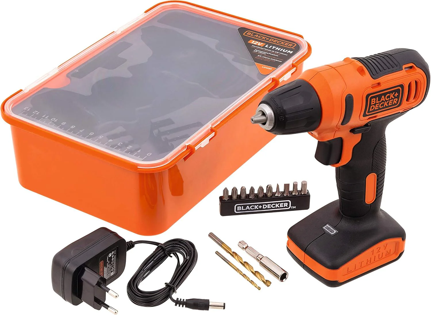 Black & Decker 12V 1.5Ah 900 RPM Cordless Drill Driver with 13 Pieces Bits in Kitbox For Drilling and Fastening, Orange/Black, LD12SP-B5, 1 Years Warranty - Image 5