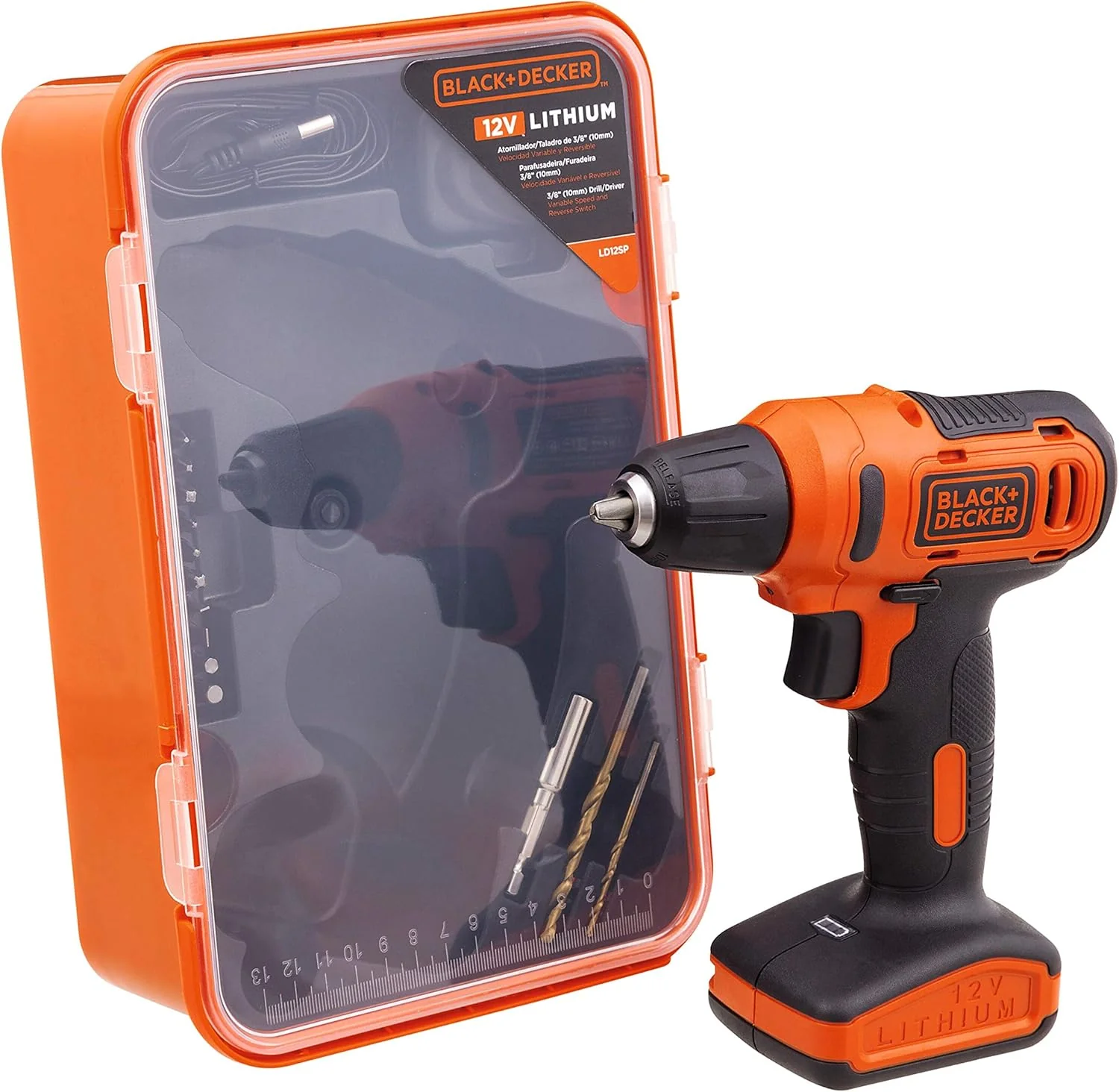 Black & Decker 12V 1.5Ah 900 RPM Cordless Drill Driver with 13 Pieces Bits in Kitbox For Drilling and Fastening, Orange/Black, LD12SP-B5, 1 Years Warranty - Image 7