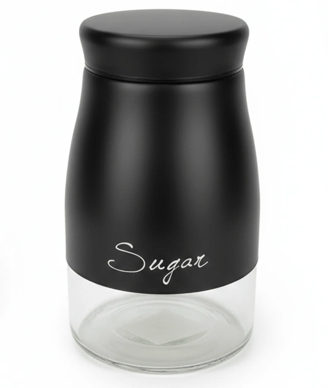 Black Matte Metal & Glass Storage Canister — 1 Litre