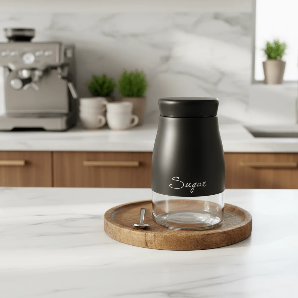 Black Matte Metal & Glass Storage Canister — 1 Litre - Image 2