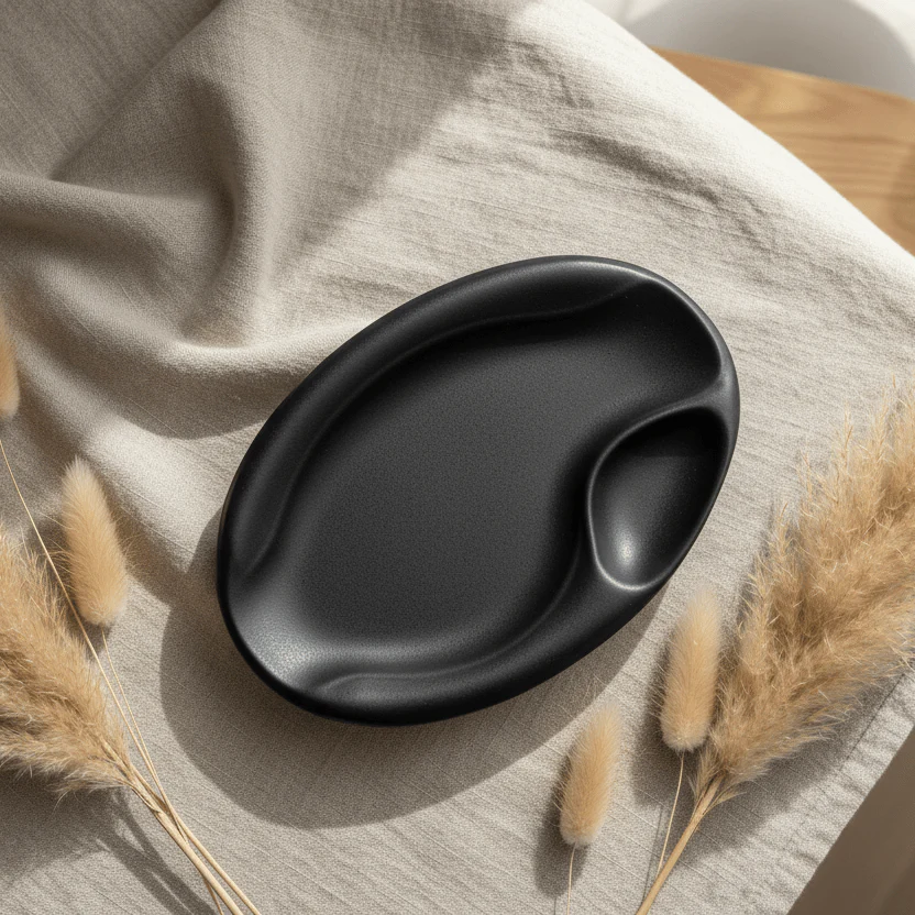Black Matte Ceramic Oval Serving Plate – 18×30cm - Image 3