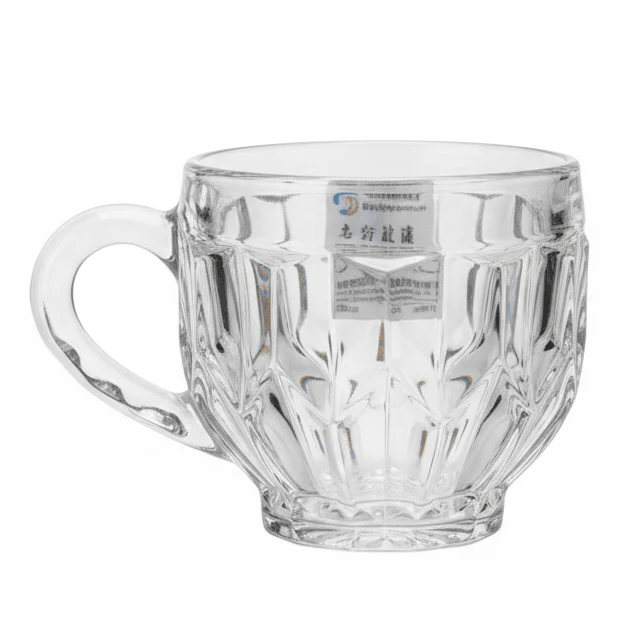 Blinkmax Diamond Cut Glass Mug with Handle, Textured Luxury Finish 150ml