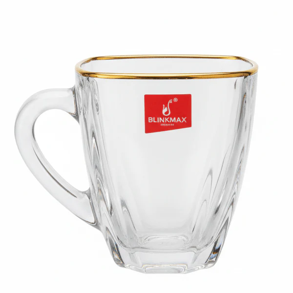 Blinkmax Elegant Glass Mug with Gold Rim & Handle, Stylish Everyday Use 180ml