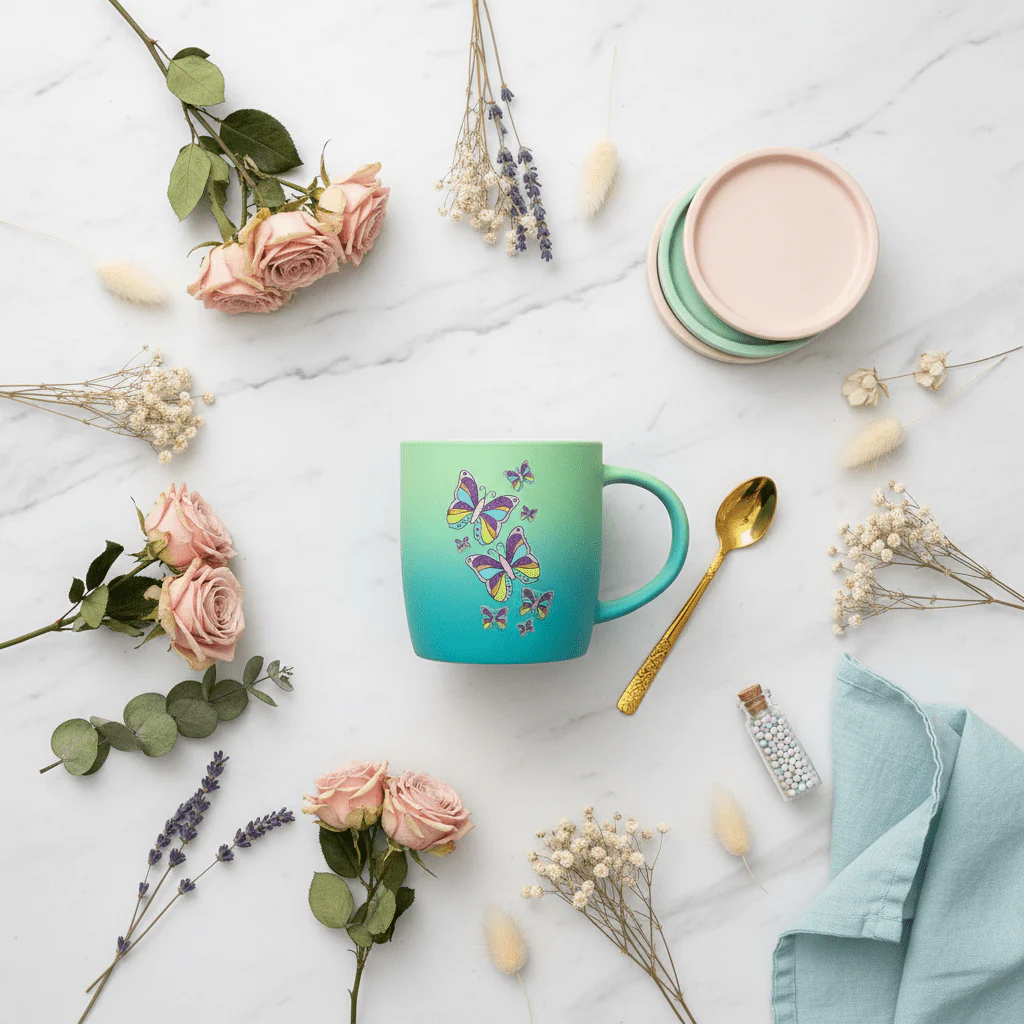 Butterfly Ceramic Mug – Blue & Green Gradient | 350ml - Image 4