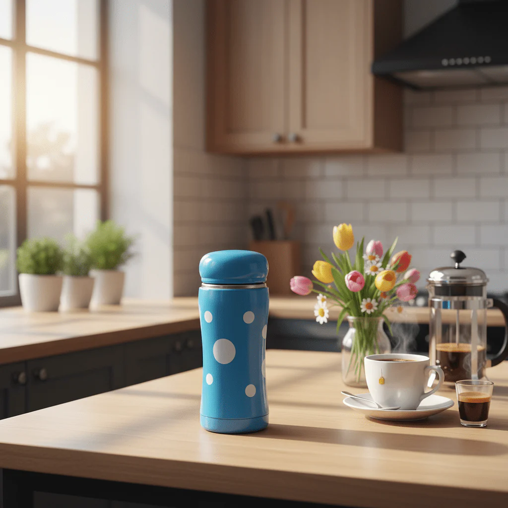Blue and white stainless steel vacuum bottle 320ml - Image 2