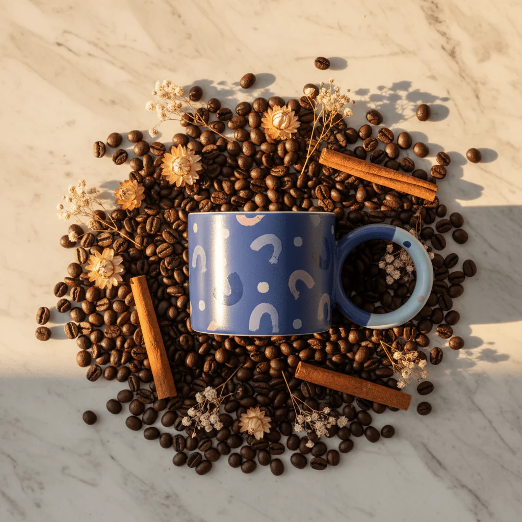 Blue Crescent Ceramic Mug 380ml | Elegant Ring Handle | Artisan Coffee & Tea Mug - Image 2