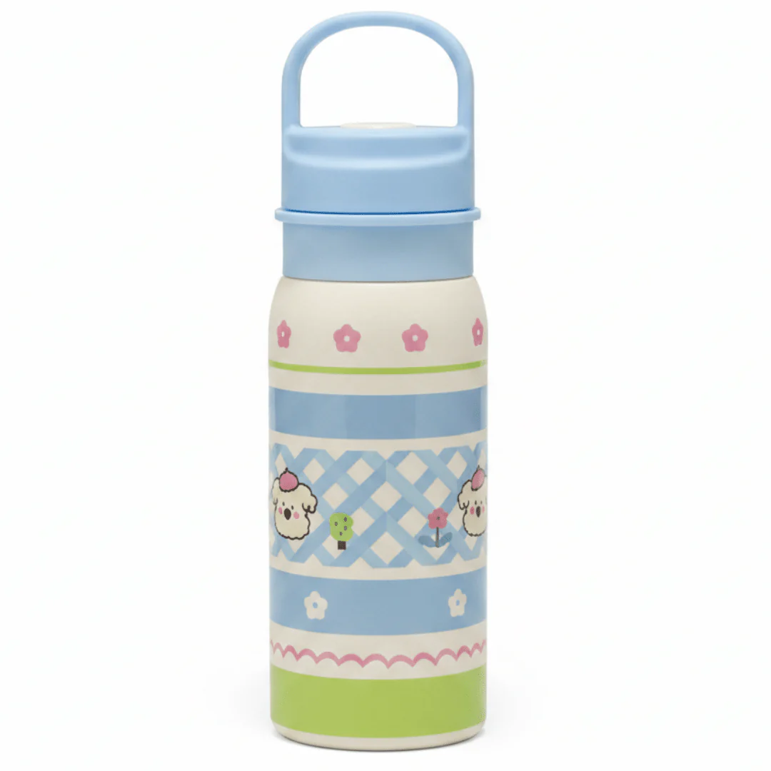 Blue & Cream Decorative Metal Water Bottle for Daily Hydration – 500 ml