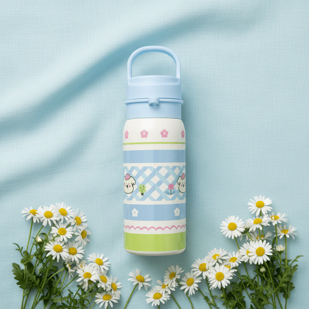 Blue & Cream Decorative Metal Water Bottle for Daily Hydration – 500 ml - Image 4