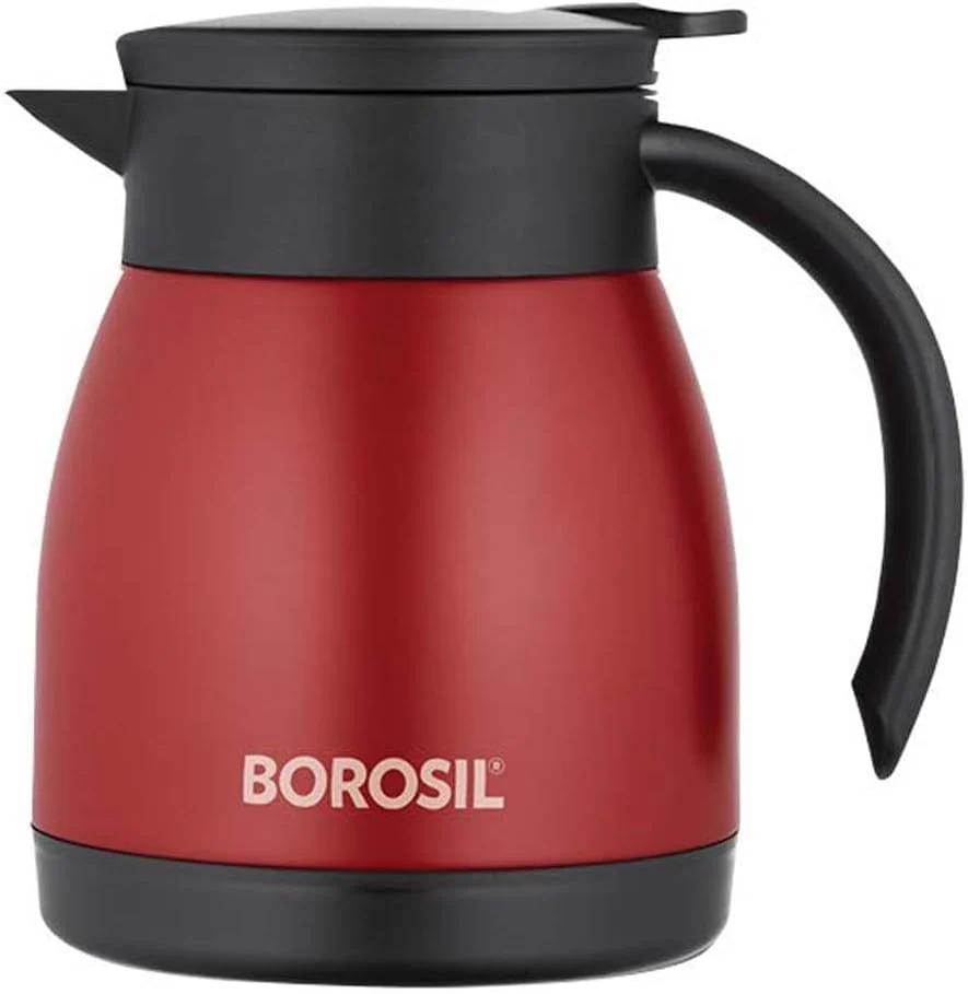 Borosil Hydra Stainless Steel Double Wall Vaccum Teapot/Thermal Flask 500ml, Red- FLKT50RED12