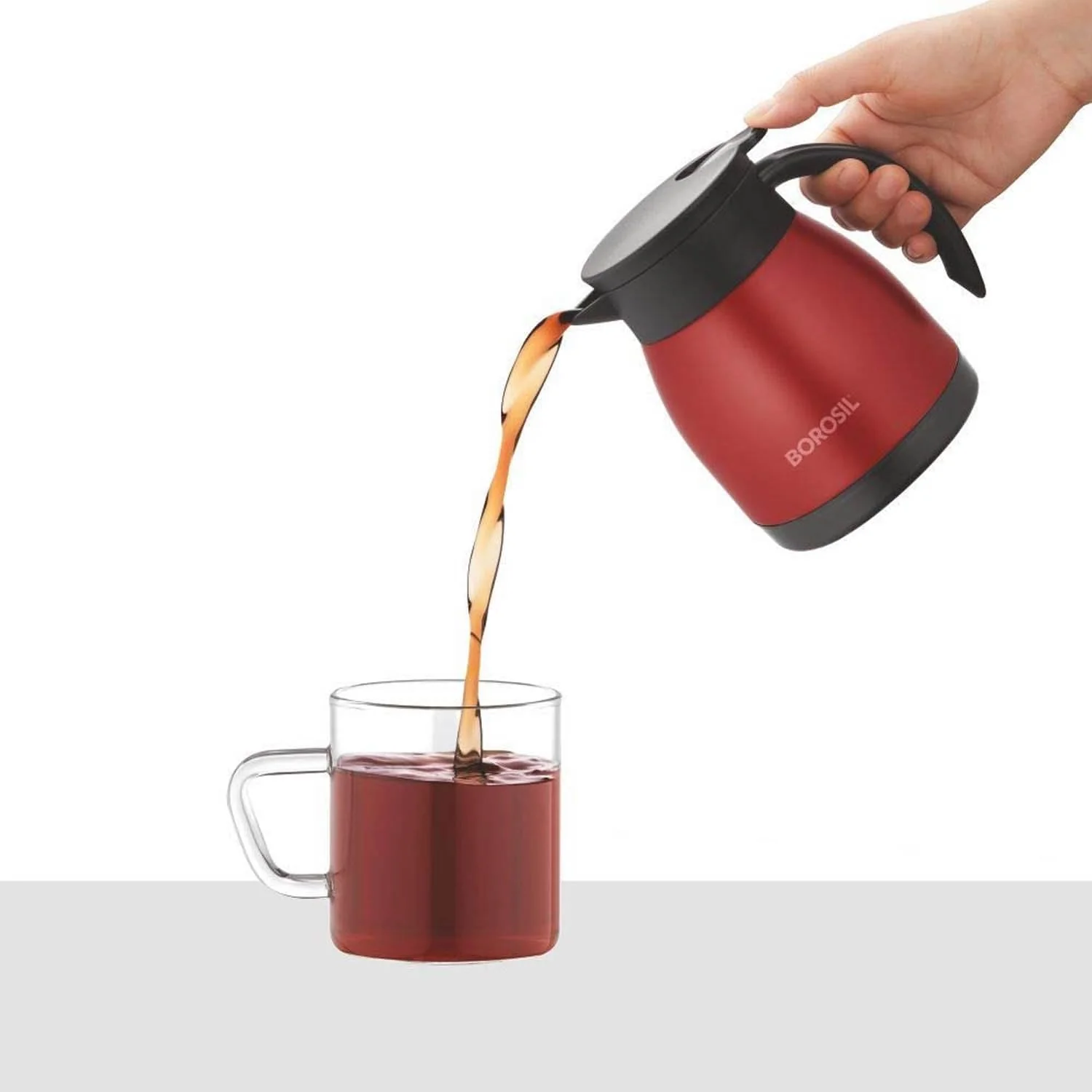 Borosil Hydra Stainless Steel Double Wall Vaccum Teapot/Thermal Flask 500ml, Red- FLKT50RED12 - Image 4