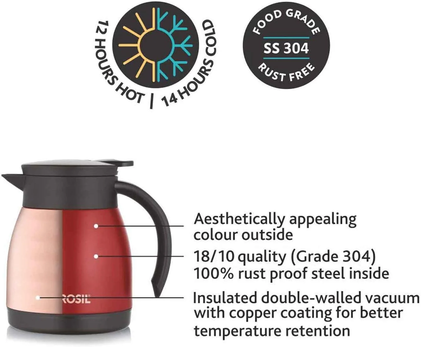 Borosil Hydra Stainless Steel Double Wall Vaccum Teapot/Thermal Flask 500ml, Red- FLKT50RED12 - Image 6