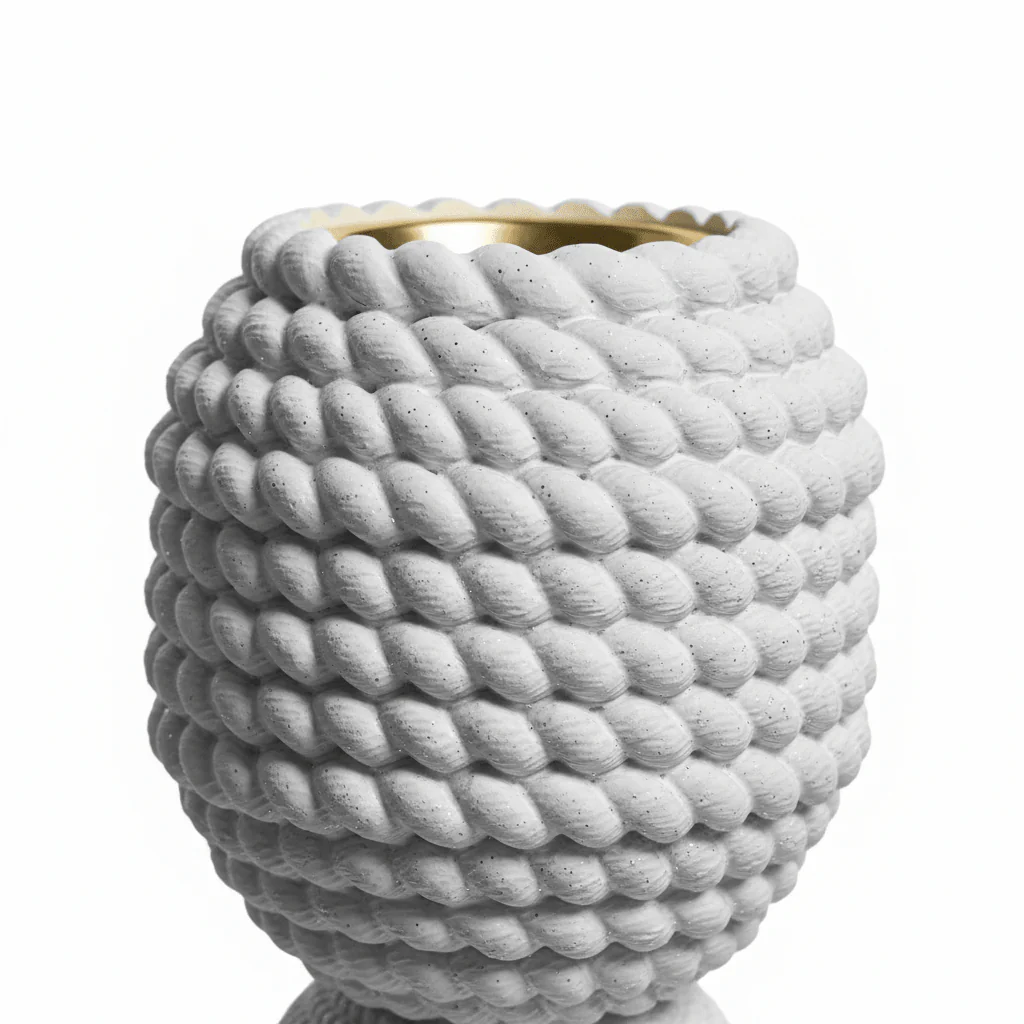 White Elegant Chalk Incense Burner | Handcrafted Bobble Texture | 12cm | Gold Rim - Image 3