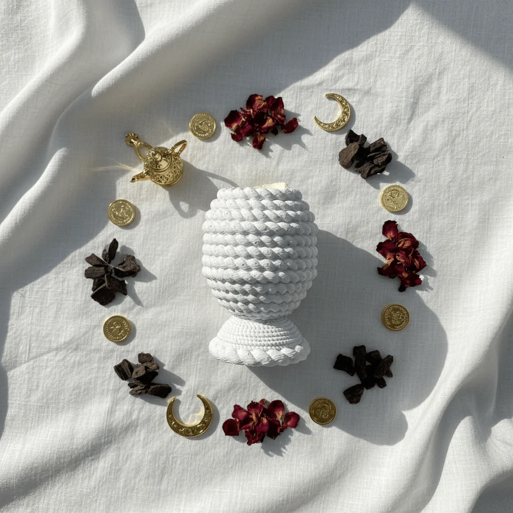 White Elegant Chalk Incense Burner | Handcrafted Bobble Texture | 12cm | Gold Rim - Image 4