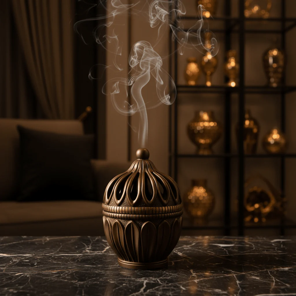 Brown Elegant Arabic Incense Burner | Dome Lattice Bakhoor Holder | 13×9 cm - Image 2