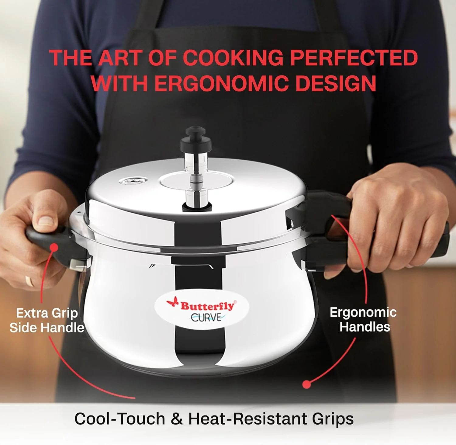 Butterfly 5.5L Stainless Steel Curve Pressure Cooker – Heavy Duty Design - Image 2