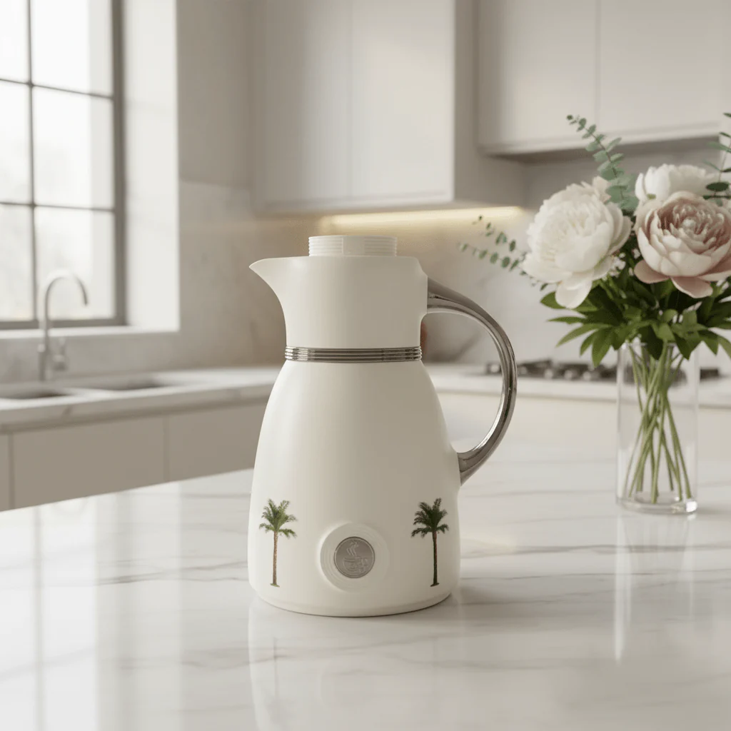 Bytix White Vacuum Flask | Palm Tree Design | 1 Litre - Image 3