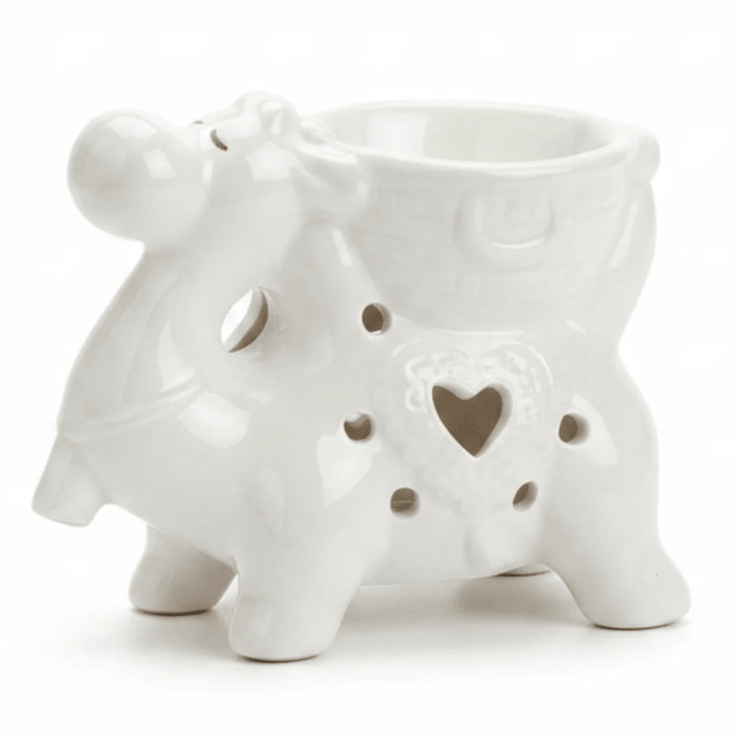Camel Shape Ceramic Oil Burner 10×8 cm - White / Sage Green