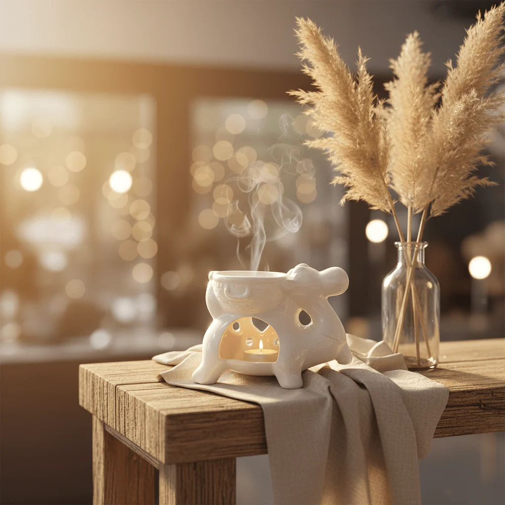 Camel Shape Ceramic Oil Burner 10×8 cm - White / Sage Green - Image 3